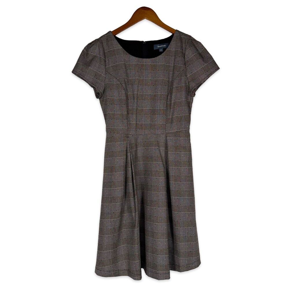 ModCloth Plaid Fit Flare Dress Pockets Academia Cottagecore Retro Size 6